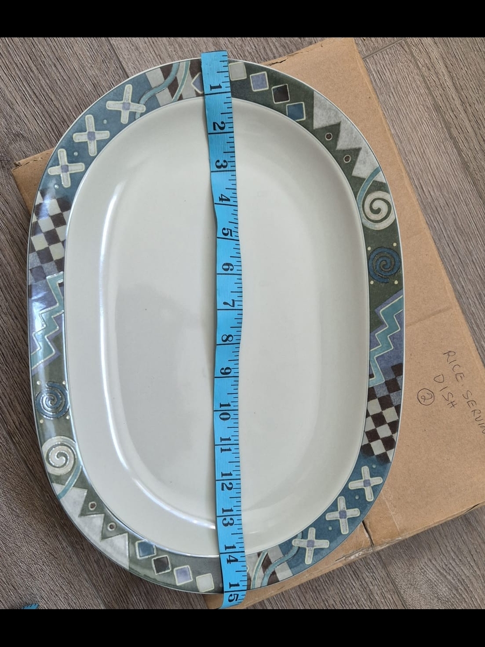 2 Oval Ceramic Serving Platter in Blue and Green Pattern